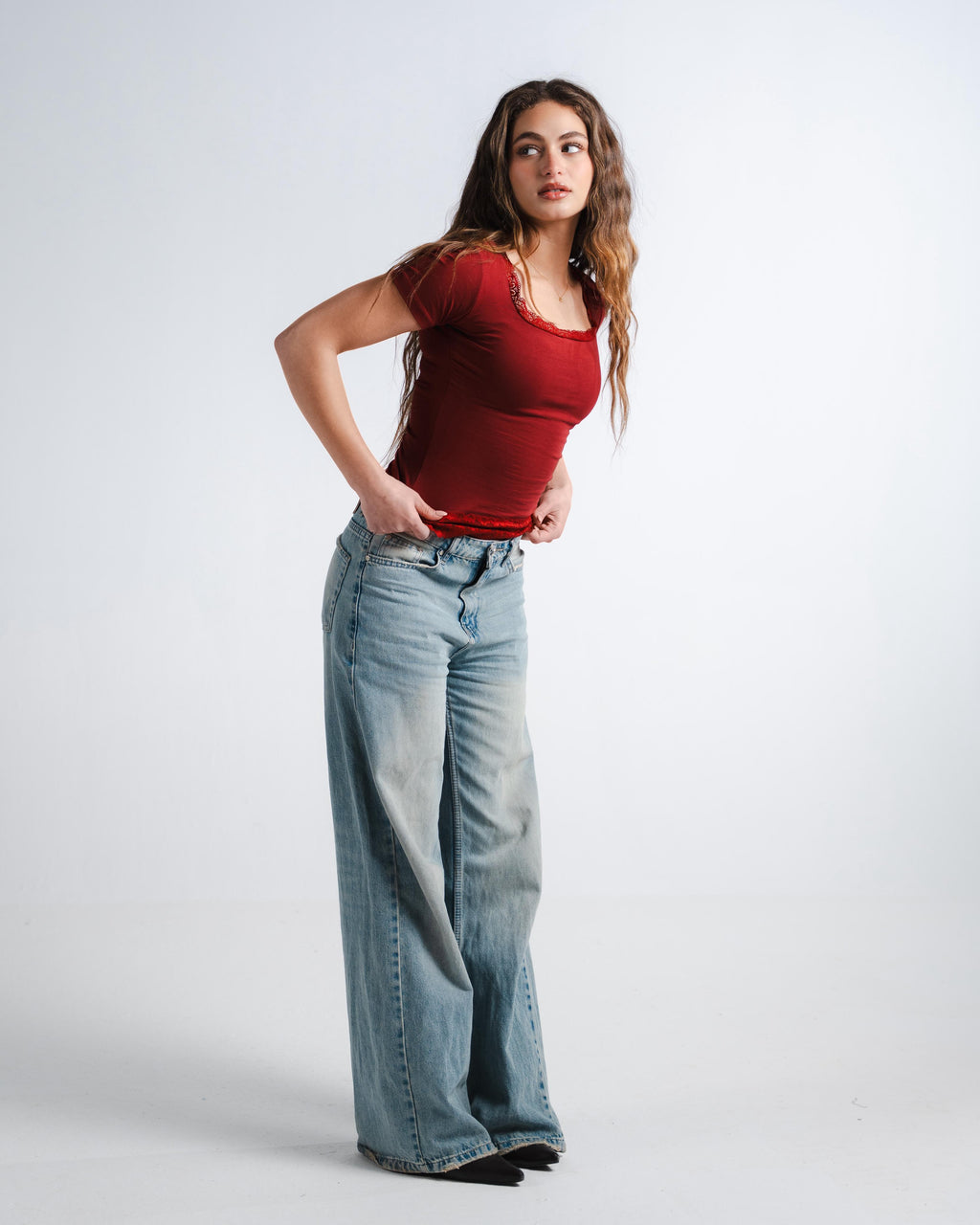 Burgundy Square Lace Top