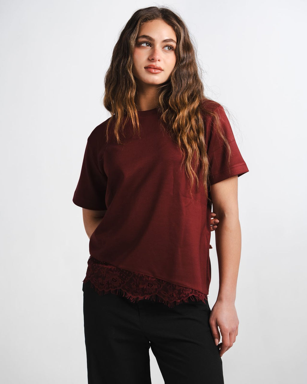 Burgundy Lace Tee