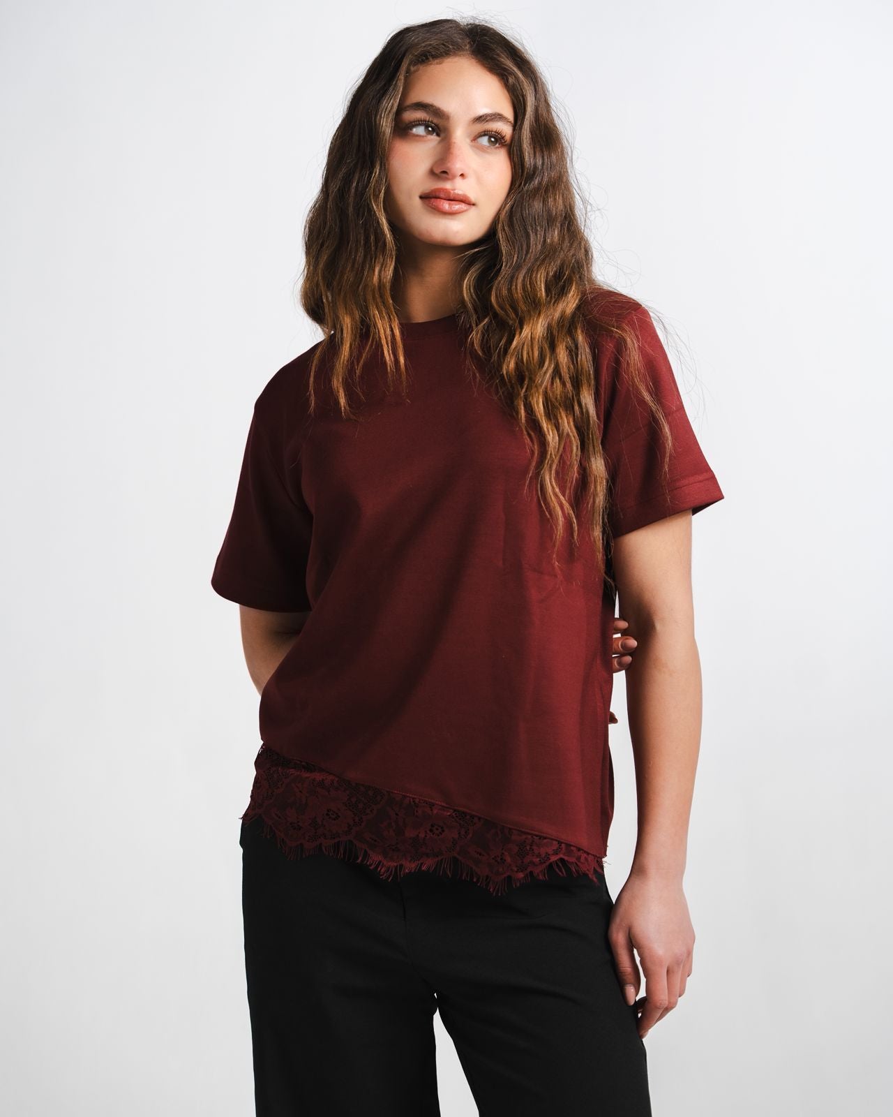 Burgundy Lace Tee
