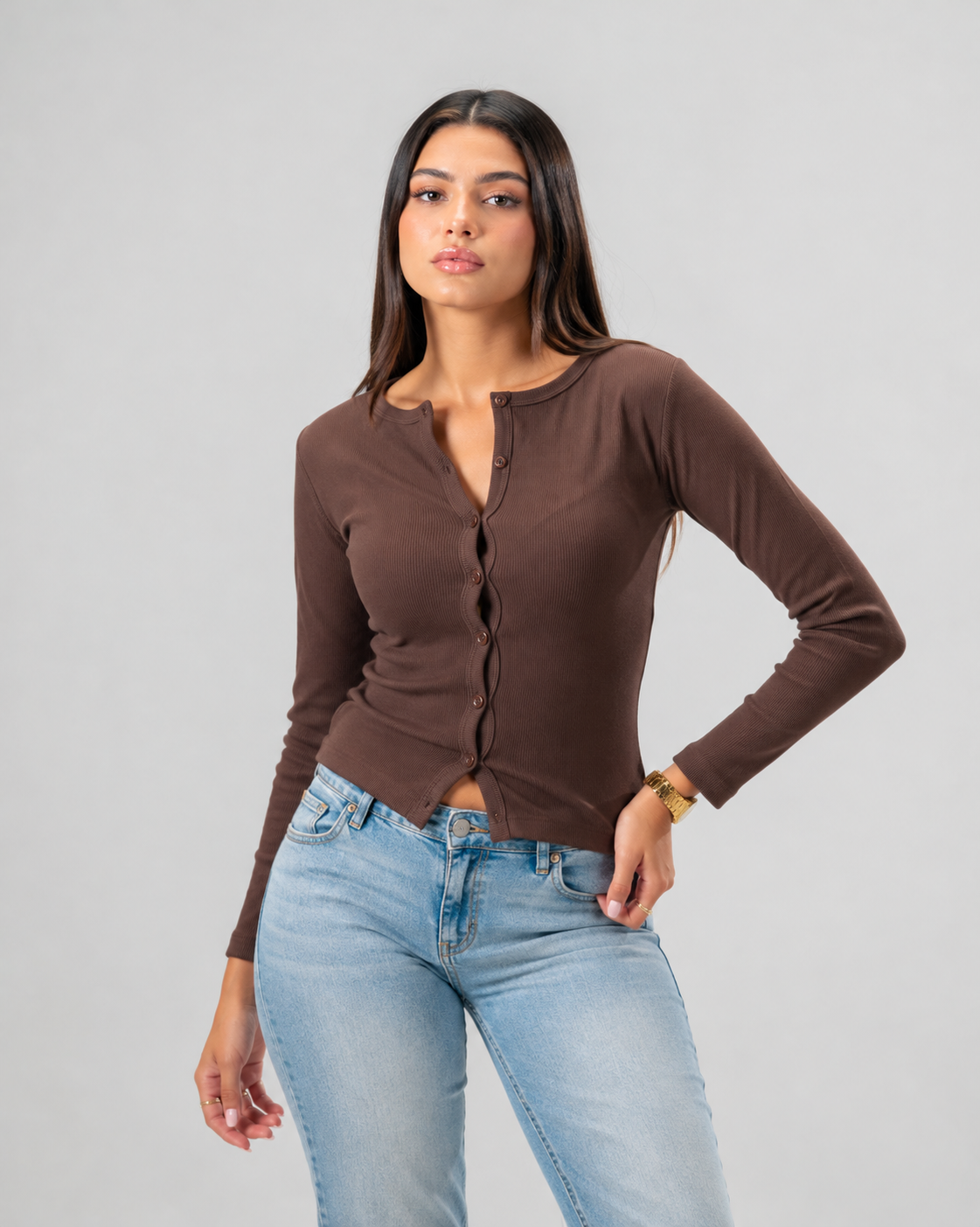 Button Top in Brown