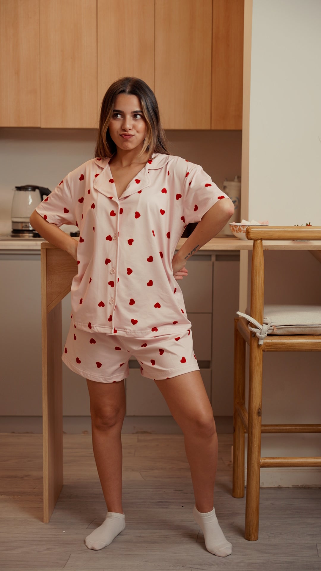 Pink Heart Shorts Set