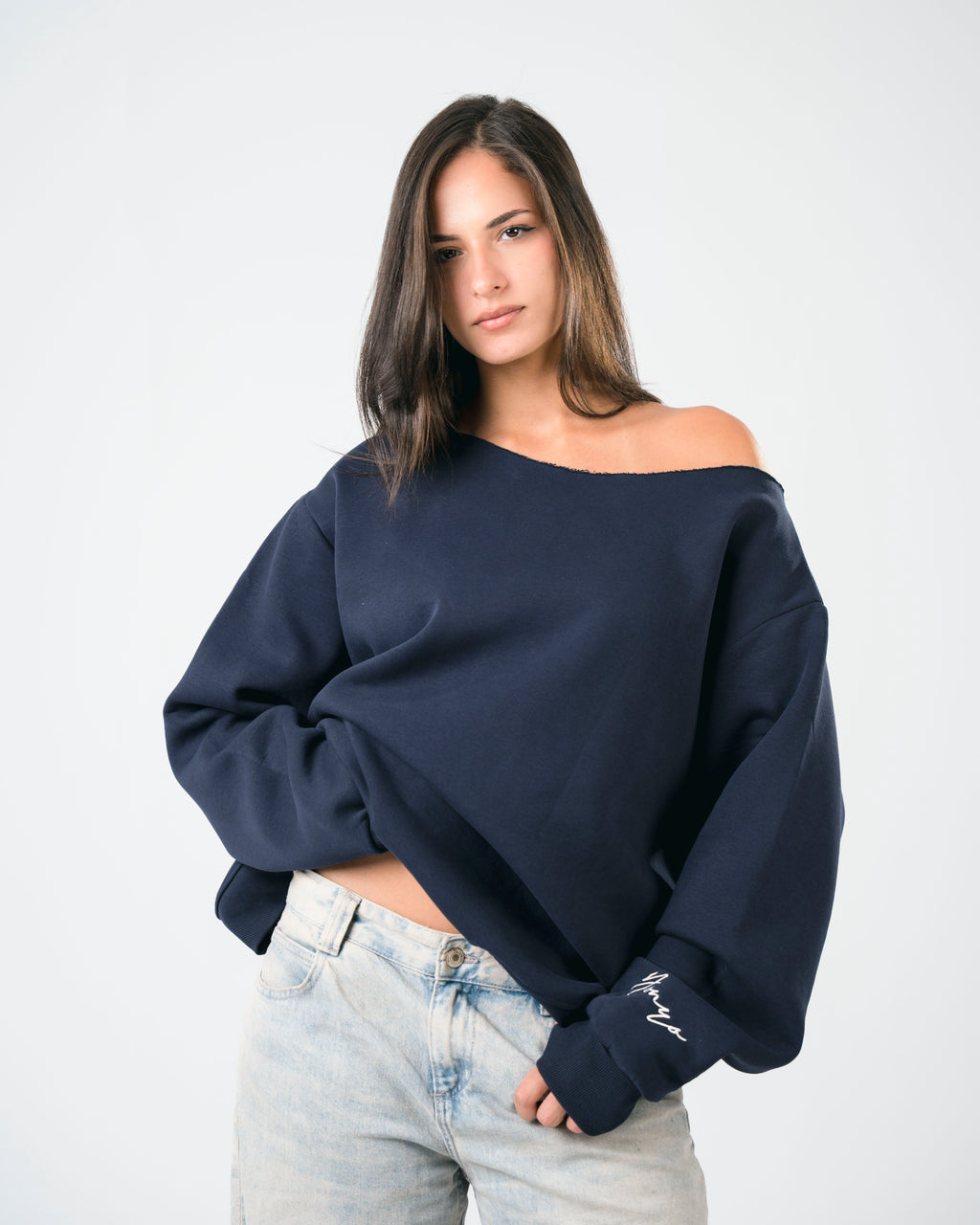 “OFF-SHOULDER” Navy Sweater