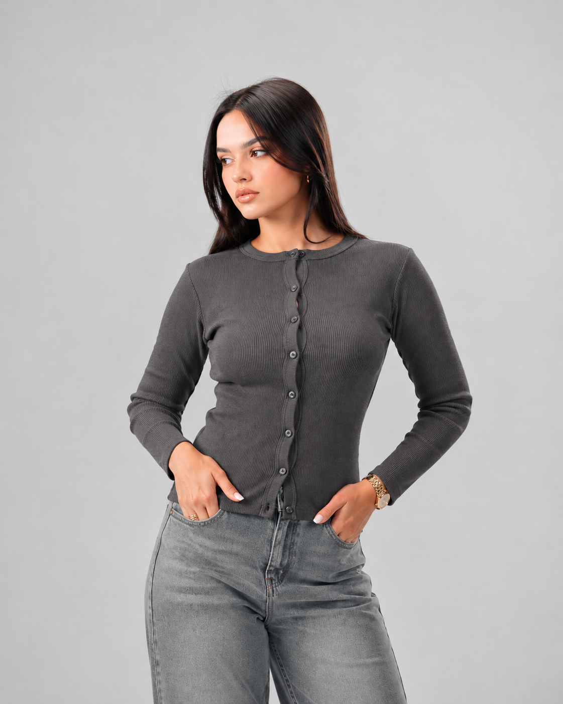 Button Top In Dark Grey