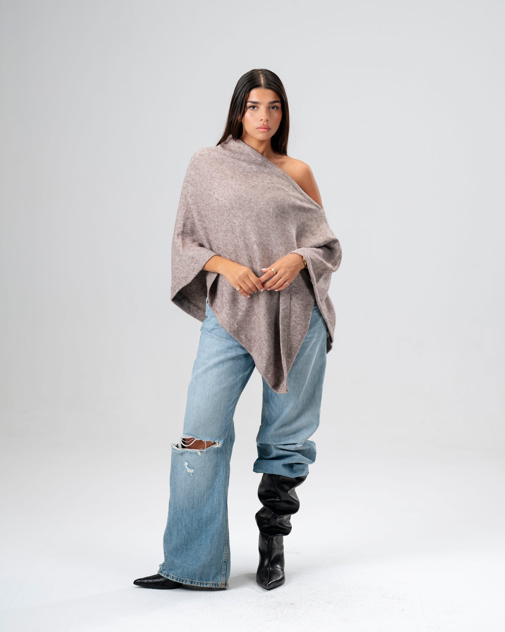 One-Shoulder Mocha poncho