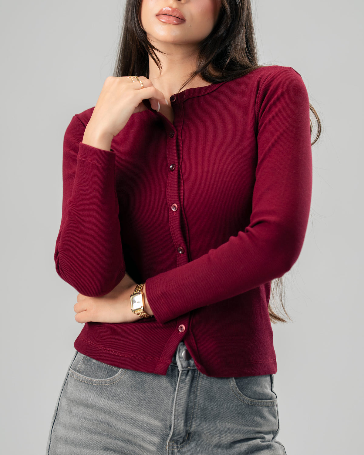 Button Top in Burgundy