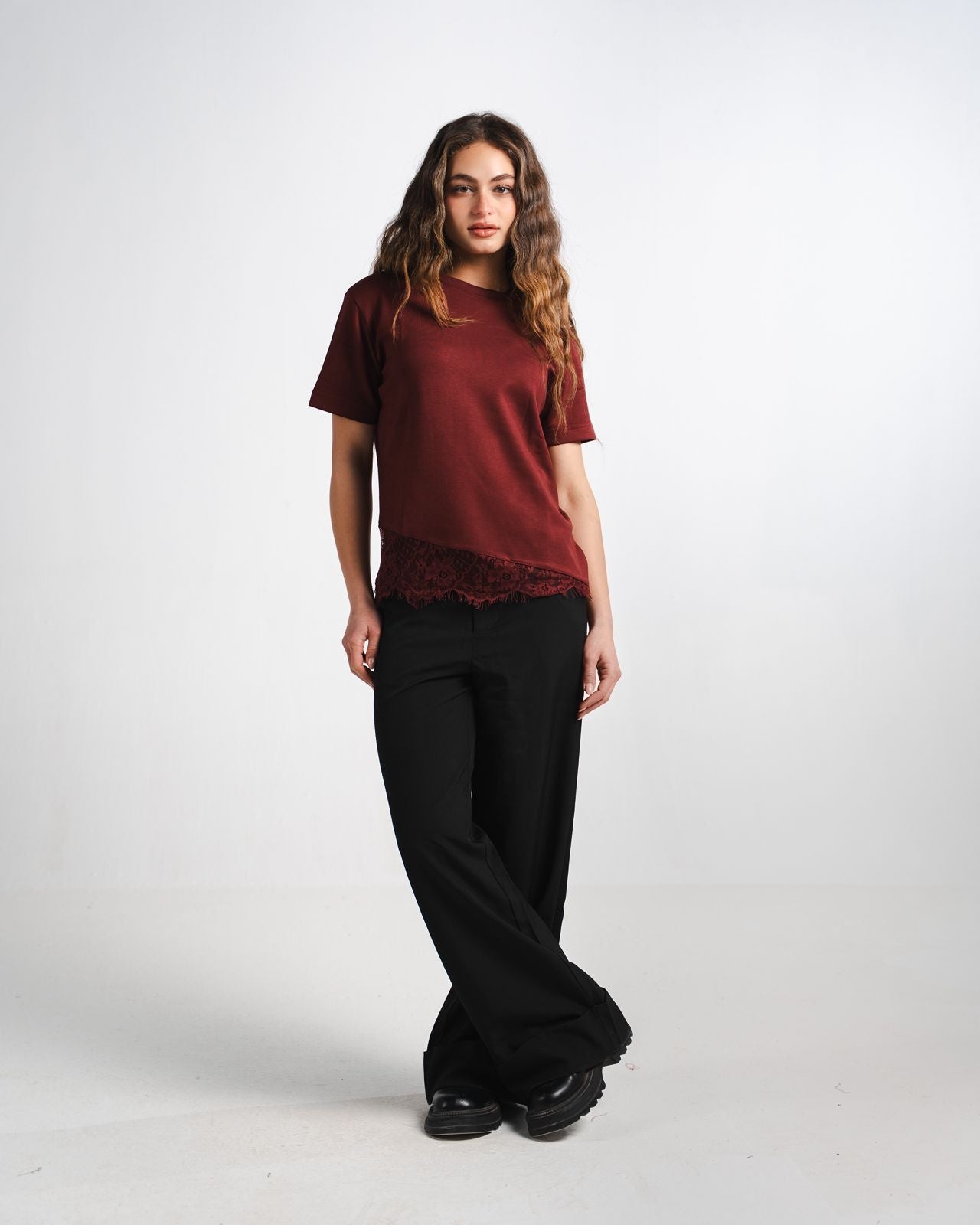 Burgundy Lace Tee