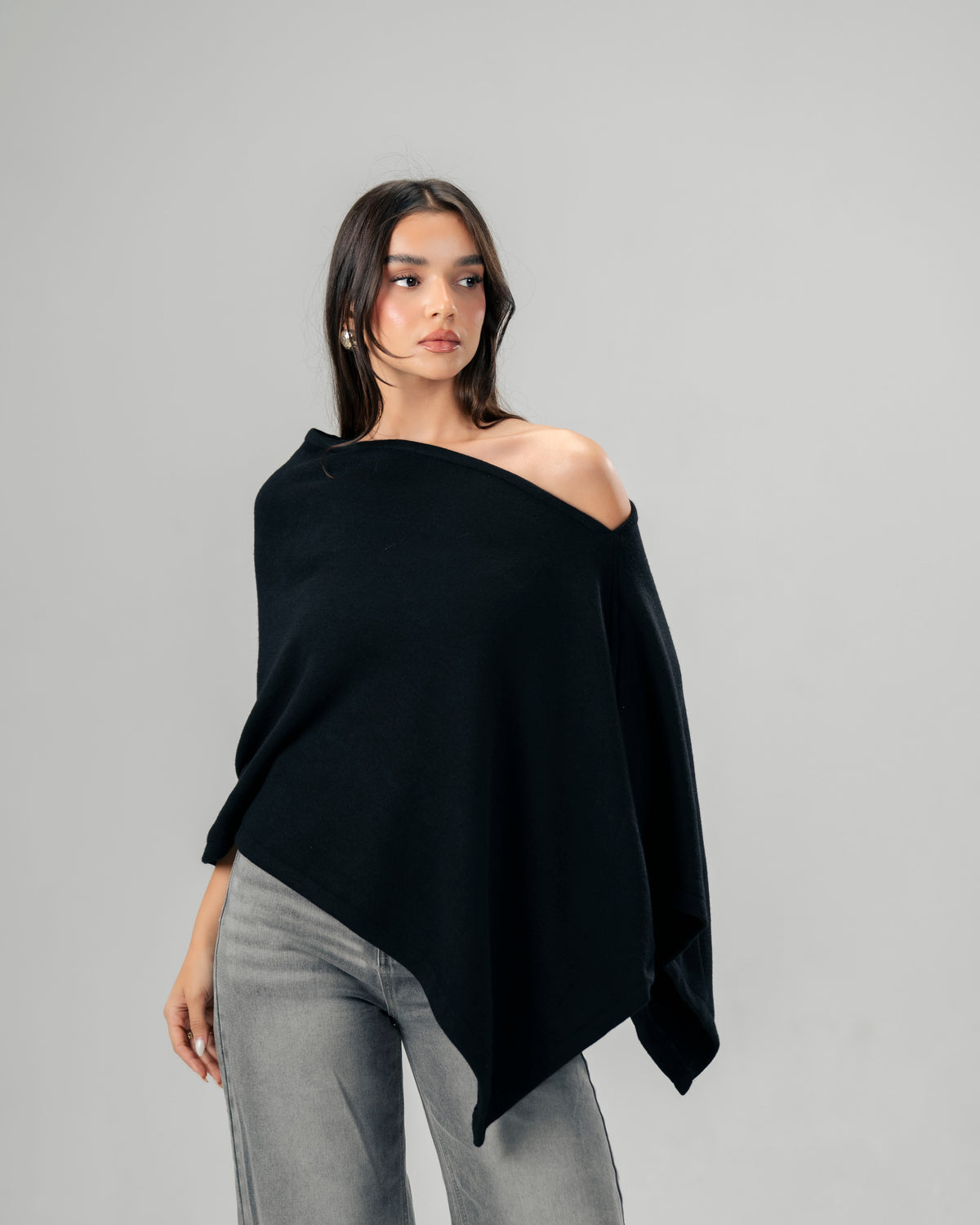 One-Shoulder black Poncho