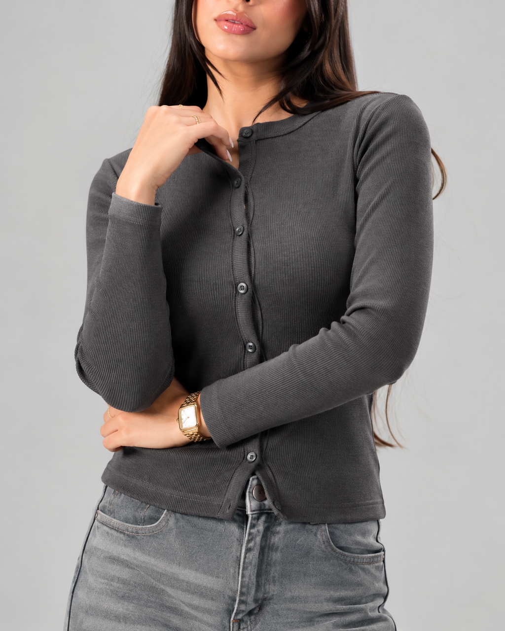 Button Top In Dark Grey