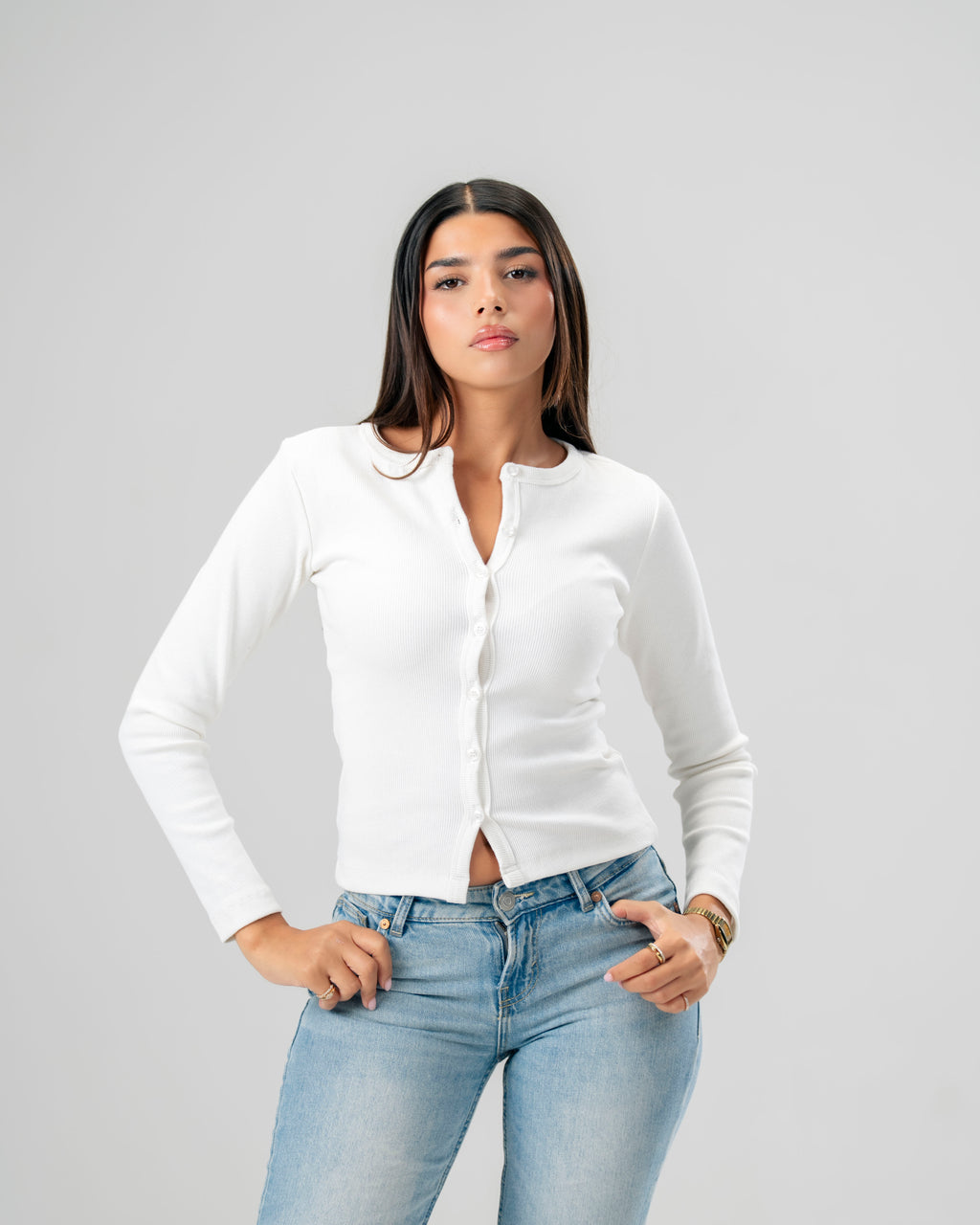 Button Top In White