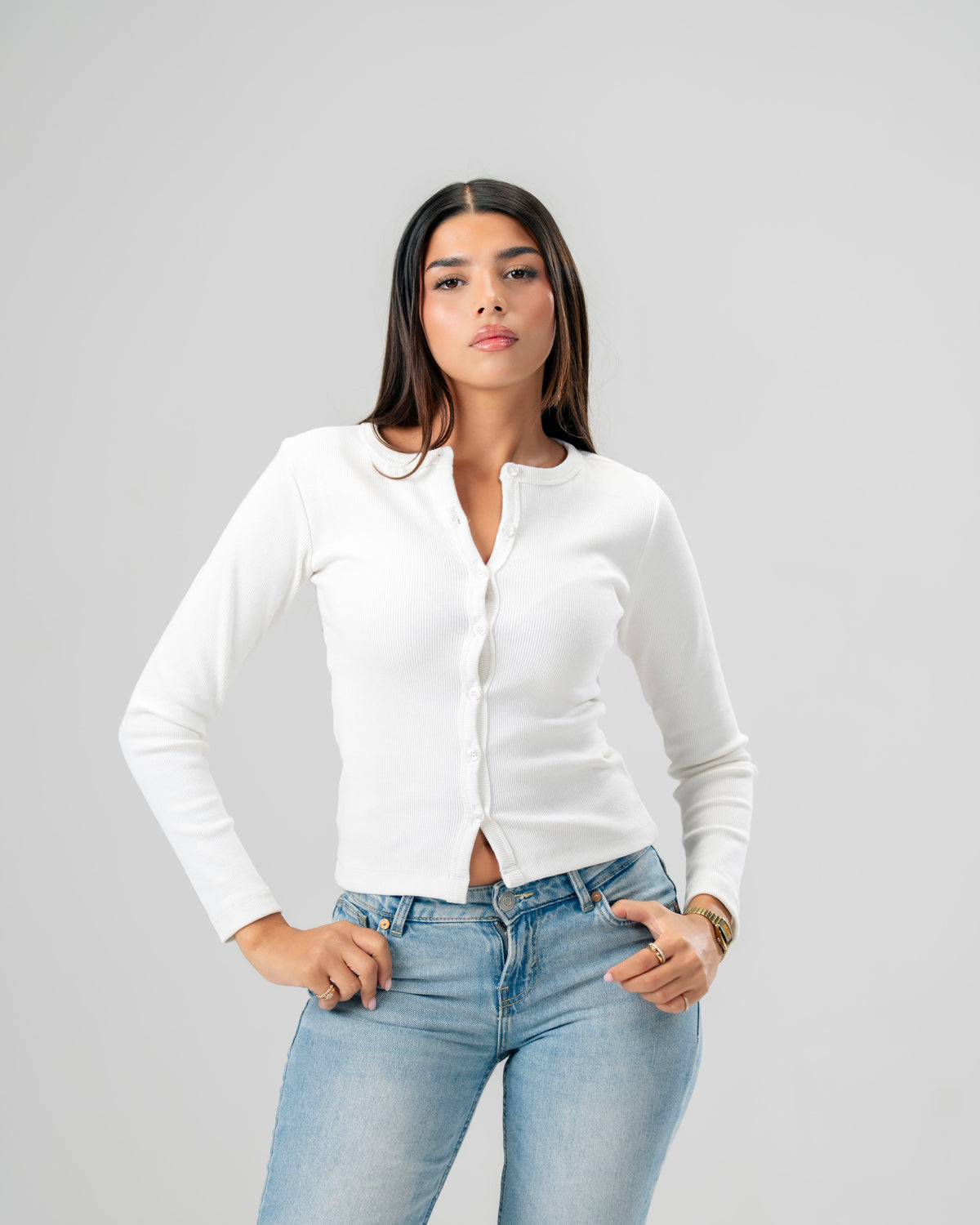 Button Top In White