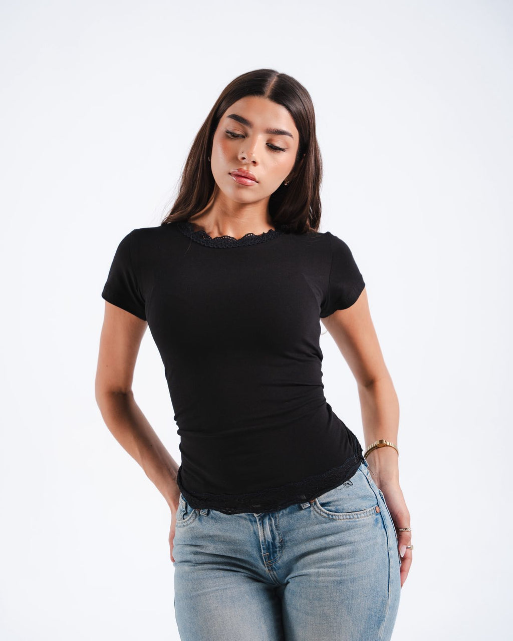 Black Round Lace Top
