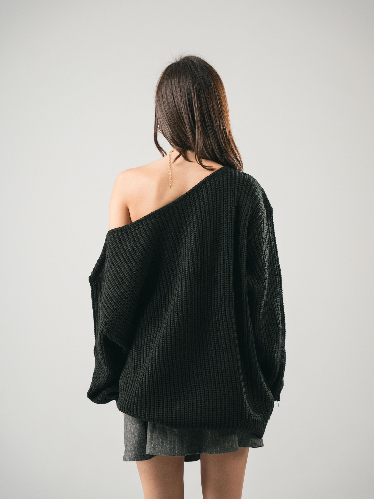 “OFF-SHOULDER” Black Knitted Sweater