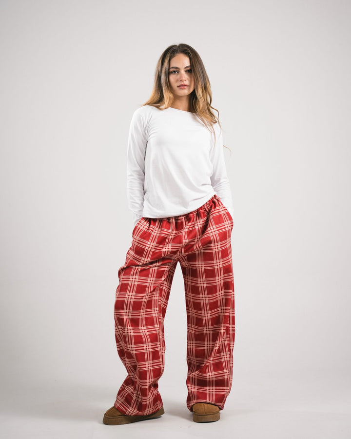 Burgundy  Plaid Pijama Pants