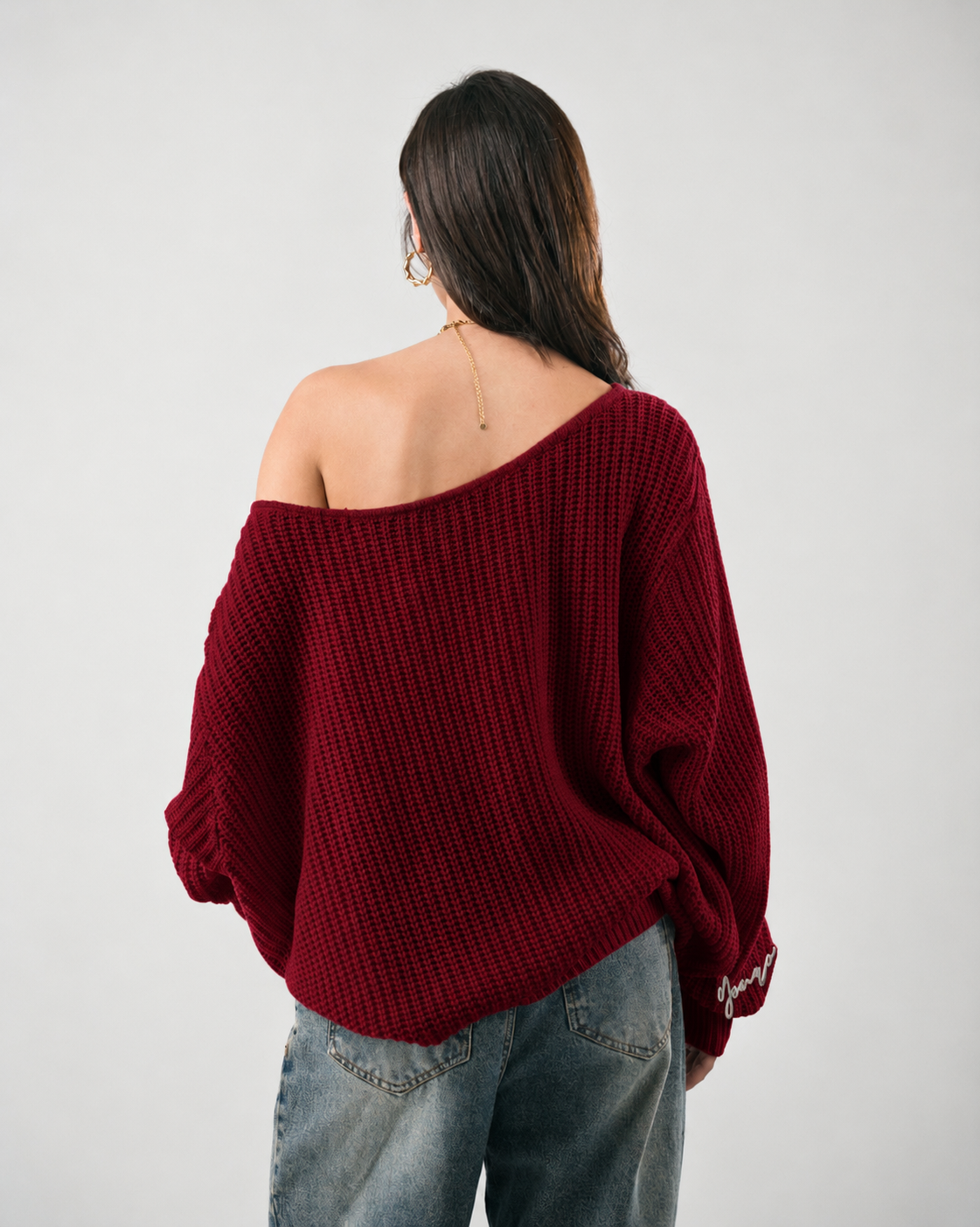“OFF-SHOULDER” Burgundy Knitted Sweater