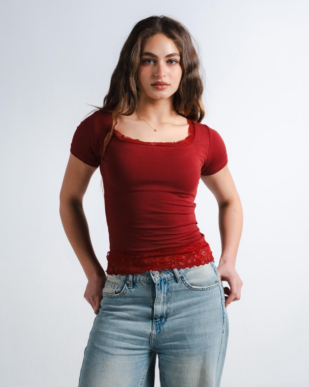 Burgundy Square Lace Top