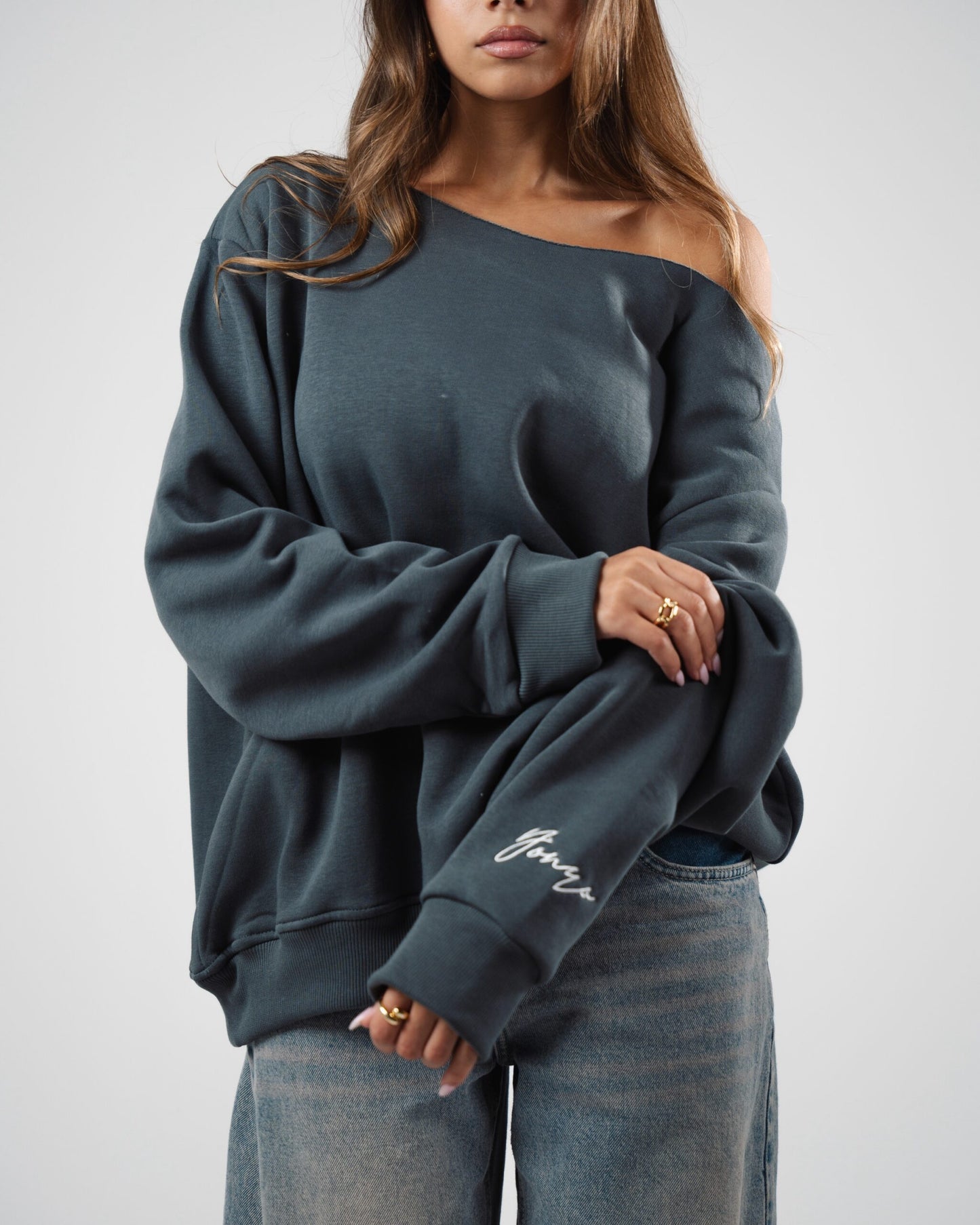 “OFF-SHOULDER” Dark Grey Sweater